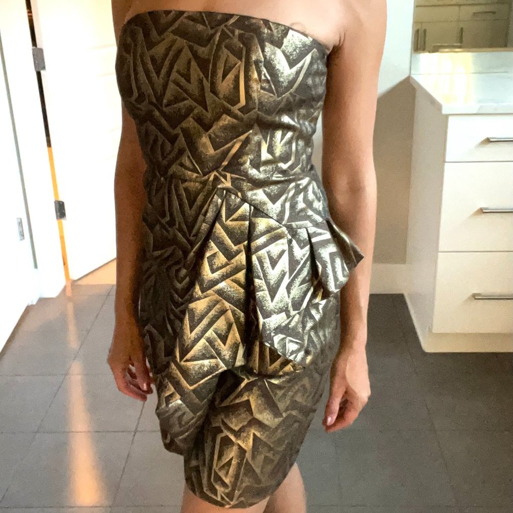 Gold Lame Bronze Strapless Party Dress